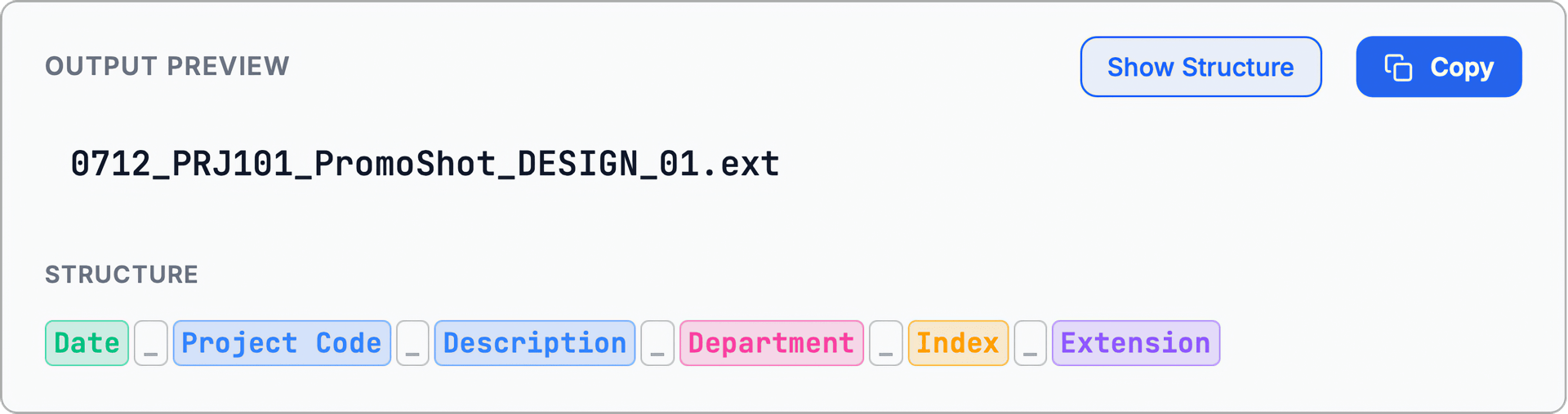 Screenshot of FileNamer's preview structure.